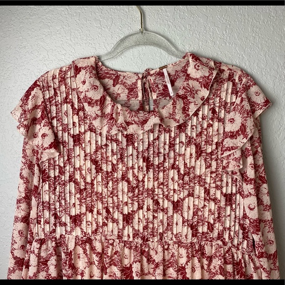FREE PEOPLE Mini Dress Floral Cream Red Ruffle size L - Picture 6 of 8